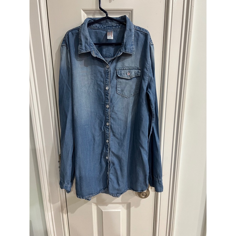 Cat & Jack Kids XL 14/16 Blue Denim Lyocell Long Sleeve Button Down Shirt